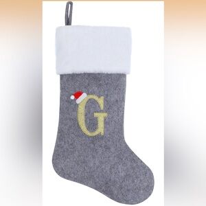 Gray Christmas Stocking with Gold Initial “G” Super Soft Plush Holiday Decor